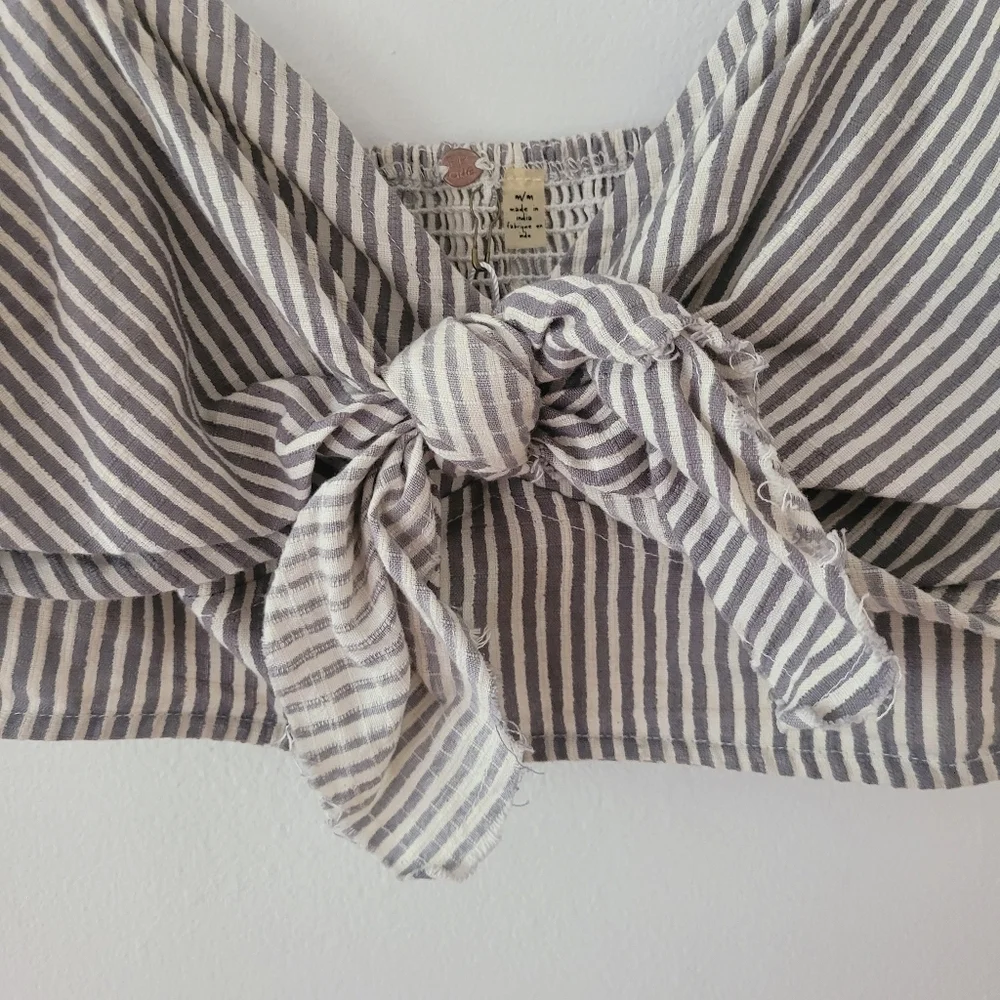 Free People NWT One Railroad Twin‎ Ties Striped Tie Top Cropped Medium